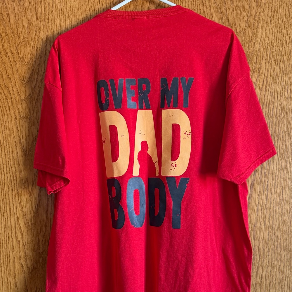 Funny Dad Graphic Tee | Over My Dad Body | Red T Shirt | Fathers Day Gift